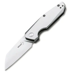 Boker Plus 01BO083 Petit Linerlock, 2.8" D2 Plain Blade, Stainless Steel Handle