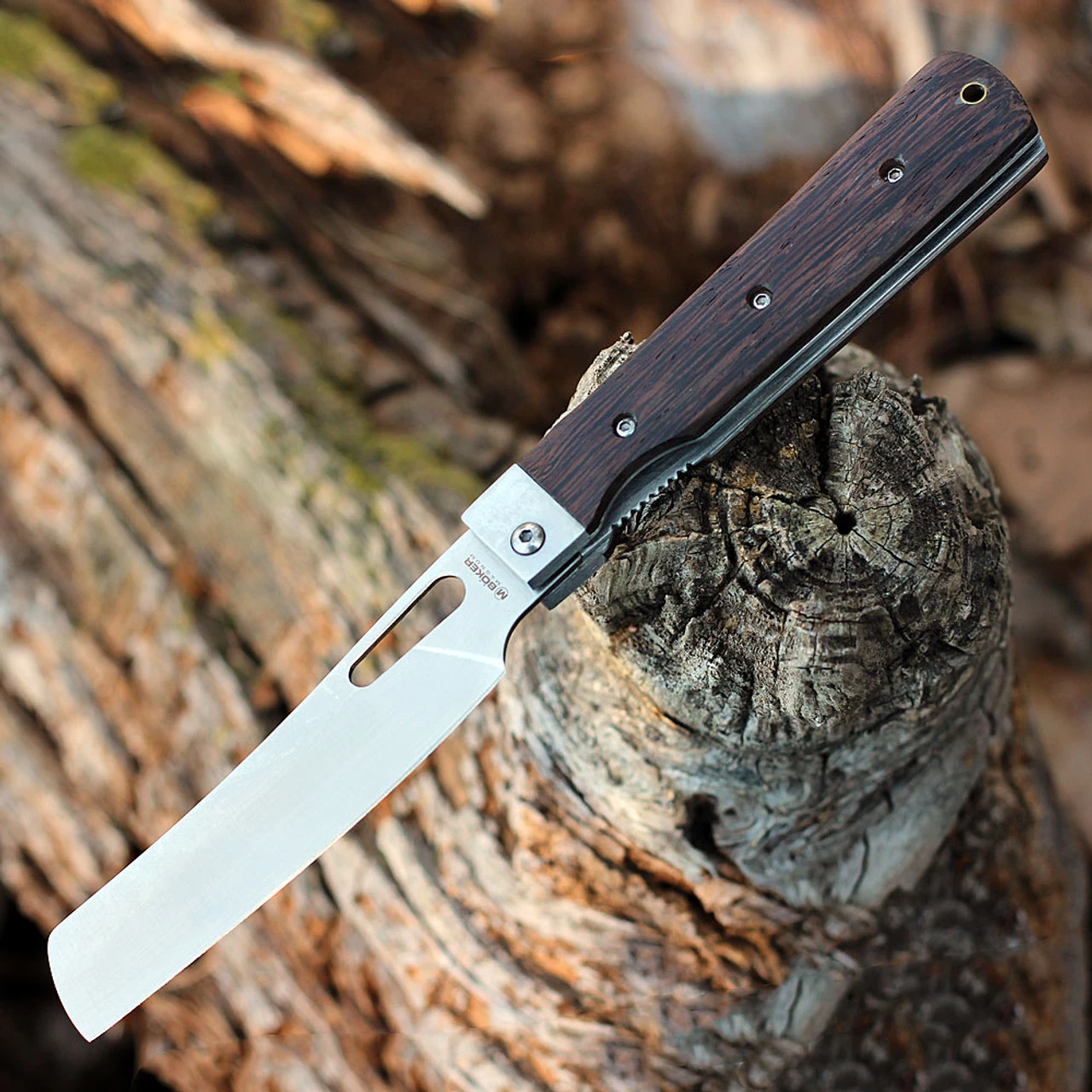 Boker Magnum Outdoor Cuisine III 01MB432, 4.75" 440 Stainless Steel Satin Plain Blade, Brown Rosewood Handles 1 Boker Magnum Outdoor Cuisine III 01MB432, 4.75" 440 Stainless Steel Satin Plain Blade, Brown Rosewood Handles