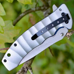 Boker Magnum 01RY199 Blue Drop, 3.7" 440A Plain Blade, Gray Aluminium Handle -OTF Knives Shop 01ry199.jpg.1 71505.1566585983