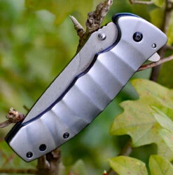 Boker Magnum 01RY199 Blue Drop, 3.7" 440A Plain Blade, Gray Aluminium Handle -OTF Knives Shop 01ry199 1 27852.1566585982