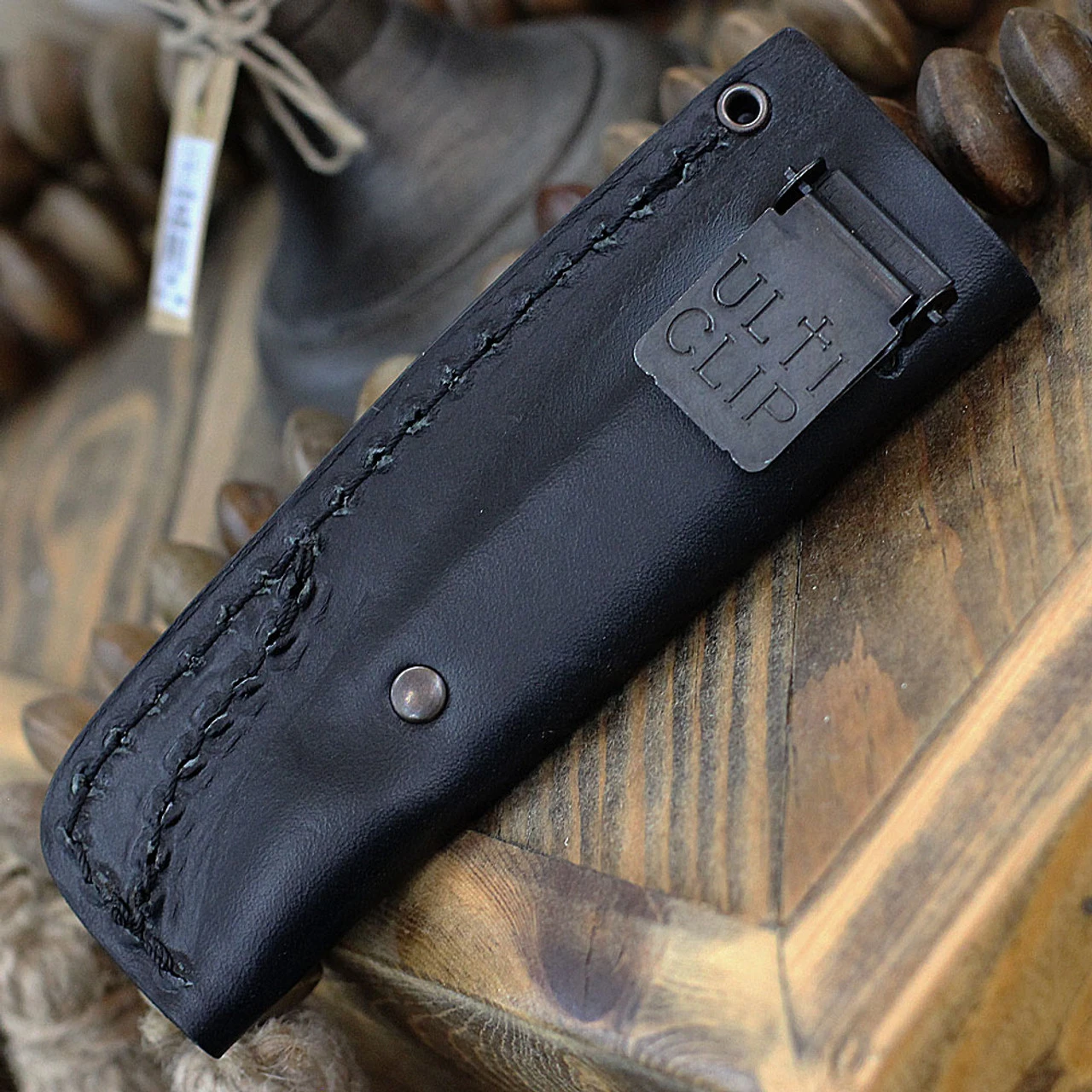 Boker AK1 Fixed Blade 120502, 3" RWL-34 Satin Plain Blade, Mustard Burlap Micarta Handle, Black Leather Sheath 4 Boker AK1 Fixed Blade 120502, 3" RWL-34 Satin Plain Blade, Mustard Burlap Micarta Handle, Black Leather Sheath - Image 4