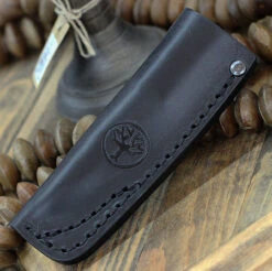 Boker AK1 Fixed Blade 120502, 3" RWL-34 Satin Plain Blade, Mustard Burlap Micarta Handle, Black Leather Sheath 7 Boker AK1 Fixed Blade 120502, 3" RWL-34 Satin Plain Blade, Mustard Burlap Micarta Handle, Black Leather Sheath -OTF Knives Shop AK1 sheath 91363.1646924693