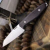Boker AK1 Fixed Blade 121502, 3" RWL-34 Satin Reverse Tanto Blade, Bison Burlap Micarta Handle, Black Leather Sheath
