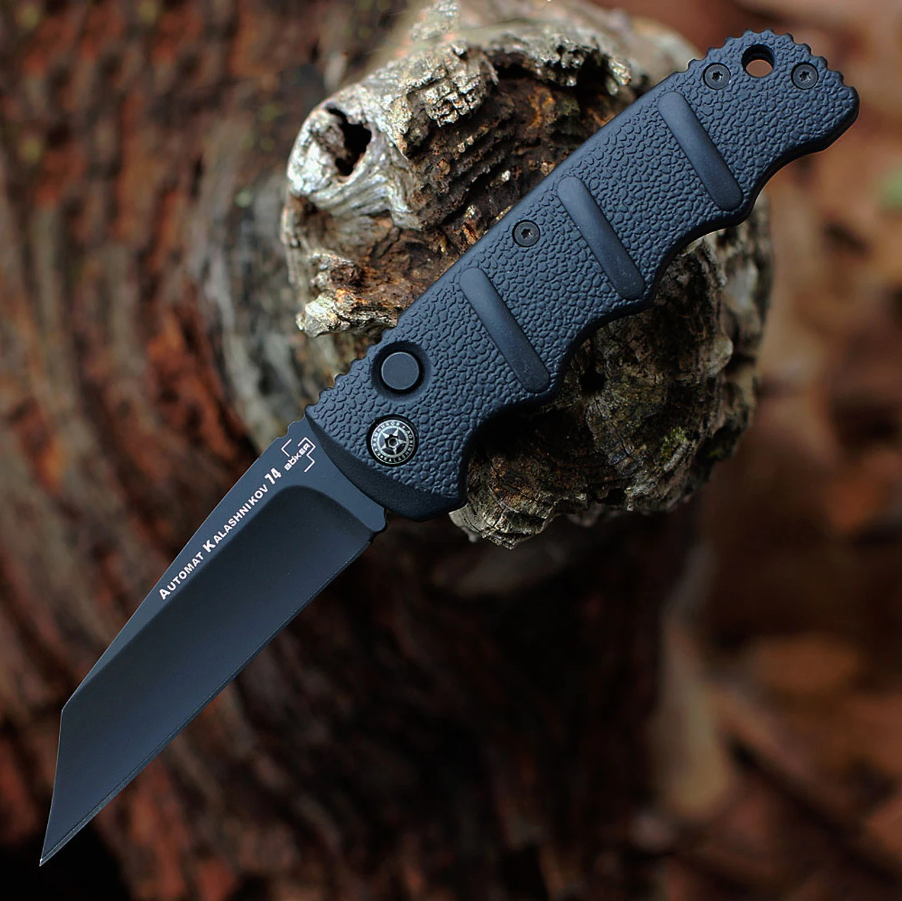 Boker Plus Kalashnikov 74 Automatic - Blk Alum. (3.25" D2 BLK Sheepfoot Blade) 01KALS104N 1 Boker Plus Kalashnikov 74 Automatic - Blk Alum. (3.25" D2 BLK Sheepfoot Blade) 01KALS104N