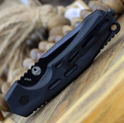 Boker Plus Thunder Storm Button Lock 01BO795N, 2.95" AUS-8 Stonewashed Plain Blade, Black Aluminum Handle -OTF Knives Shop BOP01BO795N.2 45051.1646839456