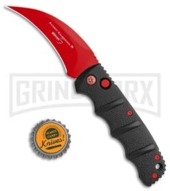 Boker Kalashnikov Black Widow Automatic Knife - Hawkbill Red Plain -OTF Knives Shop Boker Black Widow Hawkbill Kalashnikov Auto Black Red 01KALS70NSOI BHQ 103274 jr bottlecap large