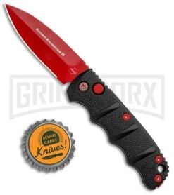 Boker Mini Kalashnikov Black Automatic Knife - Red Plain -OTF Knives Shop Boker Black Widow Mini Kalashnikov Auto Dagger Red 01KALS57NSOI BHQ 96966 jr bottlecap update large