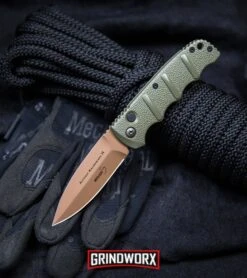Boker Kalashnikov Desert Warrior Dagger Automatic Knife - Copper Plain -OTF Knives Shop Boker Desert Warrior Kalashnikov Dagger Automatic Knife OD Green Copper BHQ30436 kp rope web large