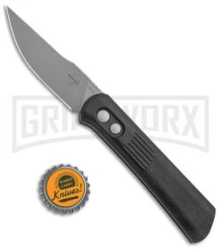 Boker Lundquist Alluvial Black Aluminum Automatic Knife - Bead Blast Plain -OTF Knives Shop Boker Lundquist Alluvial Auto Black Aluminum BB BHQ 125067 jr bottlecap large