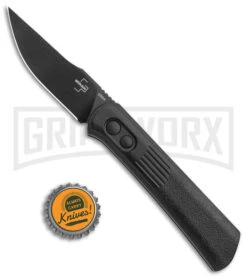 Boker Lundquist Alluvial Black Aluminum Automatic Knife - Black Plain -OTF Knives Shop Boker Lundquist Alluvial Auto Black Aluminum Black BHQ 125068 jr bottlecap large