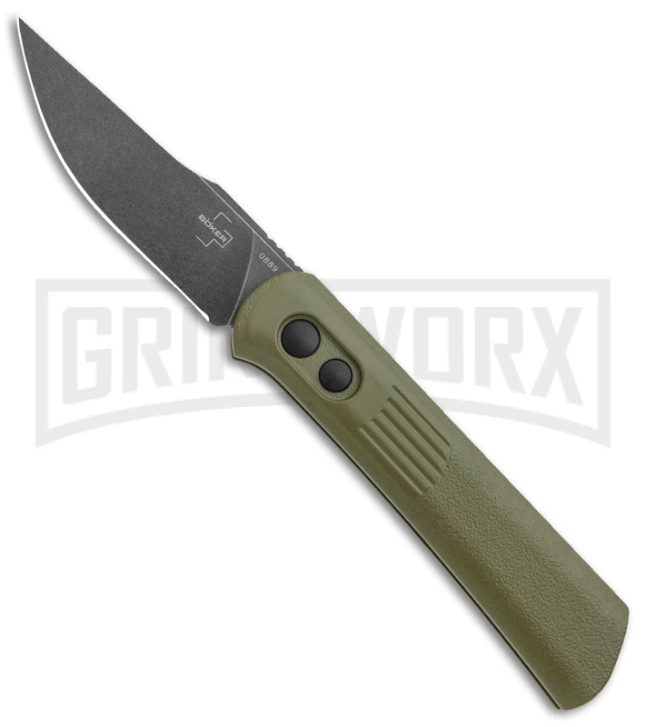 Boker Lundquist Alluvial Green Aluminum Automatic Knife - Black Stonewash Plain 1 Boker Lundquist Alluvial Green Aluminum Automatic Knife - Black Stonewash Plain