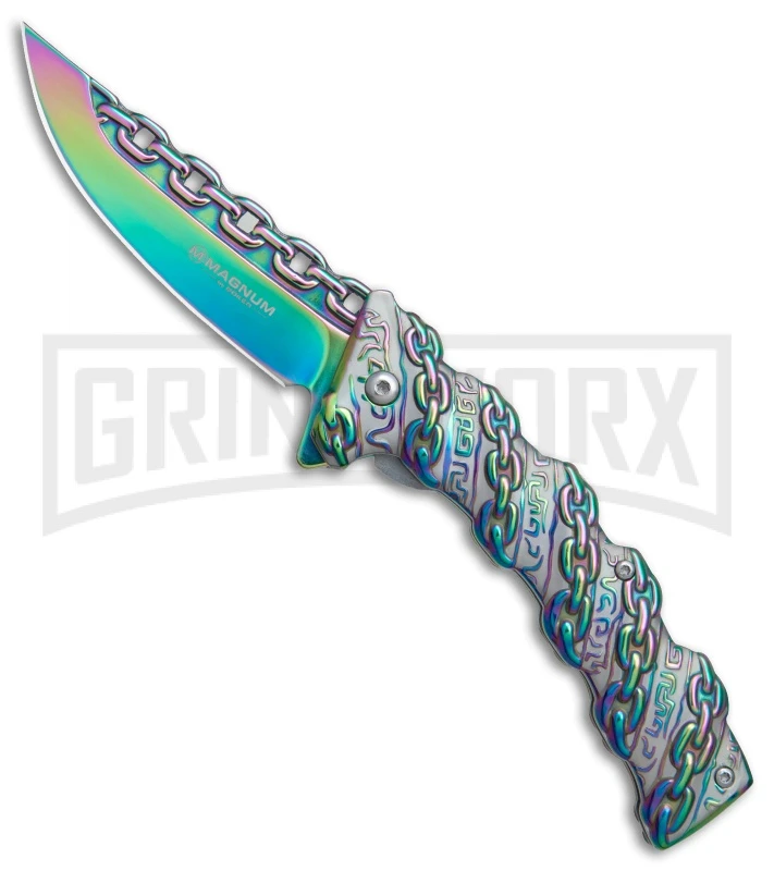 Boker Magnum Chained Rainbow Spring Assisted Knife - Spectrum Plain 1 Boker Magnum Chained Rainbow Spring Assisted Knife - Spectrum Plain