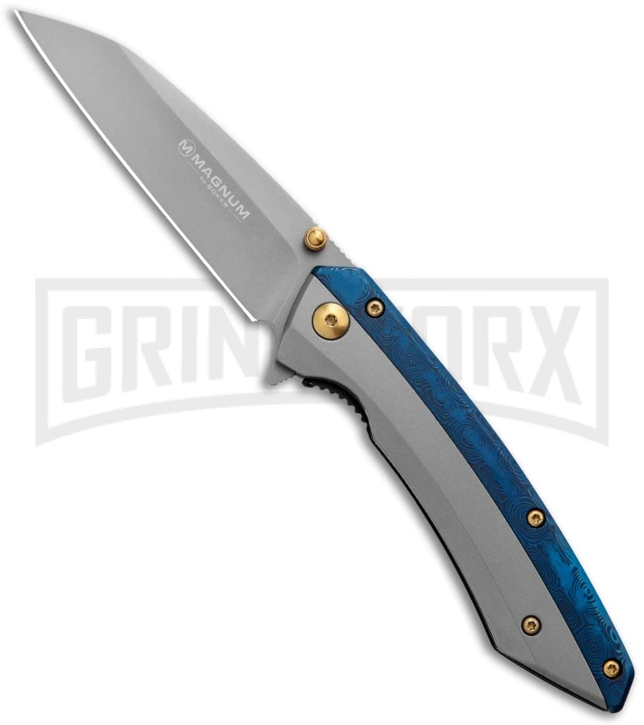 Boker Magnum Cobalt Gray & Blue Liner Lock Knife - Gray Plain 1 Boker Magnum Cobalt Gray & Blue Liner Lock Knife - Gray Plain