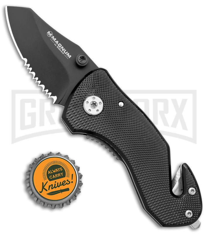 Boker Magnum Compact Rescue Black Liner Lock Knife - Black Serrated 5 Boker Magnum Compact Rescue Black Liner Lock Knife - Black Serrated - Image 5