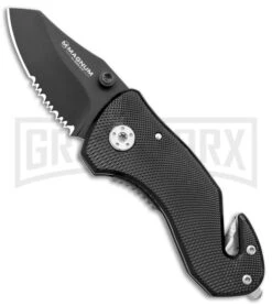 Boker Magnum Compact Rescue Black Liner Lock Knife - Black Serrated