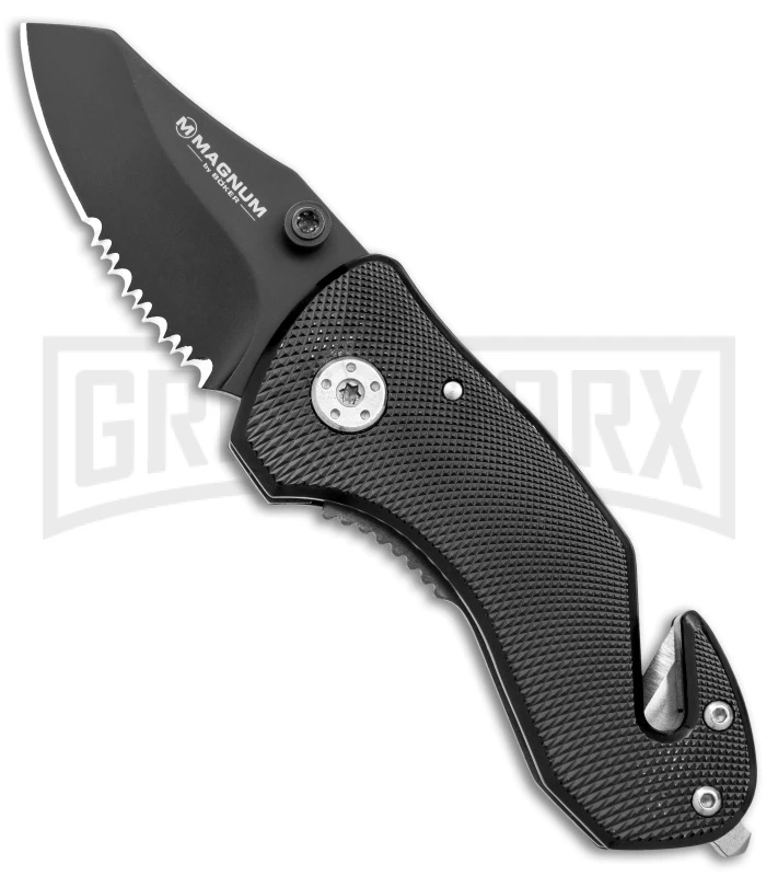 Boker Magnum Compact Rescue Black Liner Lock Knife - Black Serrated 1 Boker Magnum Compact Rescue Black Liner Lock Knife - Black Serrated