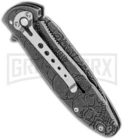 Boker Magnum Dia De Los Muertos Spring Assist Opening - Smokewash Plain -OTF Knives Shop Boker Magnum Dia De Los Muertos FL Smokoewash 01SC519 BHQ 28261 jr side large