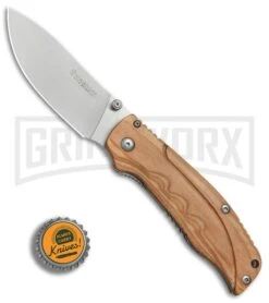 Boker Magnum Pakka Hunter Wood Folding Knife - Satin Plain -OTF Knives Shop Boker Magnum Pakka Hunter BHQ 80859 er bottlecap large