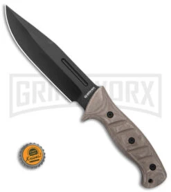 Boker Magnum Warrior Fixed Blade Knife Desert Micarta - Black Plain -OTF Knives Shop Boker Magnum Warrior FB Knife Dersert Micarta 6in Black BHQ 139186 td size large