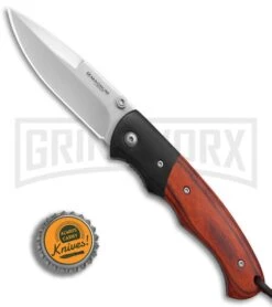 Boker Magnum Woodpecker Pakka Wood Folding Knife - Satin Plain -OTF Knives Shop Boker Magnum Woodpecker BHQ 80835 er bottlecap large