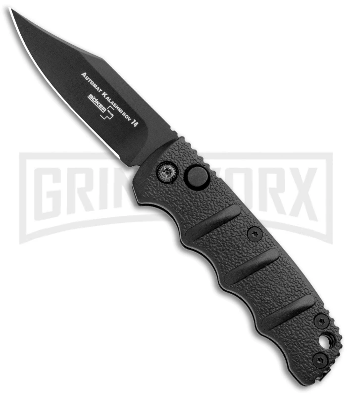 Boker Mini Kalashnikov Black Bowie Automatic Knife - Black Plain 1 Boker Mini Kalashnikov Black Bowie Automatic Knife - Black Plain