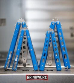 Boker Plus Mini Balisong Solid Blue Trainer Knife - Satin Dull -OTF Knives Shop Boker Plus Balisong Trainer Butterfly Knife Blue G 10 Satin 01BO713 BHQ 99634 kp cnc web large