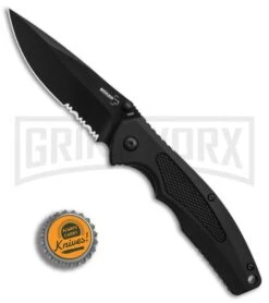 Boker Plus Gemini NGA Black Polymer Spring Assisted Knife - Black Serr -OTF Knives Shop Boker Plus Gemini NGA Black black serr BHQ 80765 er bottlecap large