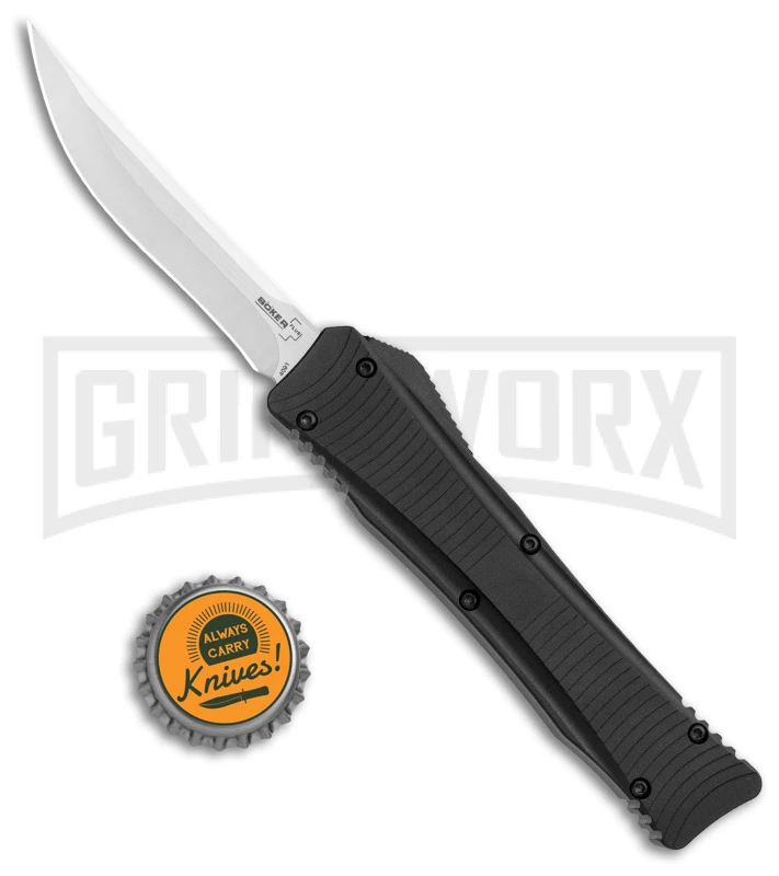 Boker Plus Lhotak Eagle Black Aluminum OTF Automatic Knife - Satin Plain 4 Boker Plus Lhotak Eagle Black Aluminum OTF Automatic Knife - Satin Plain - Image 4