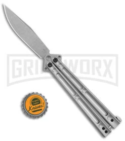 Boker Plus Papillon Stainless Steel Butterfly Knife - Stonewash Plain -OTF Knives Shop Boker Plus Papillon Butterfly Knife SS Sw BHQ 139167 jr bottlecap large