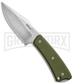 Boker Plus OD Green G-10 Piranha Fixed Blade Knife - Stonewash Plain
