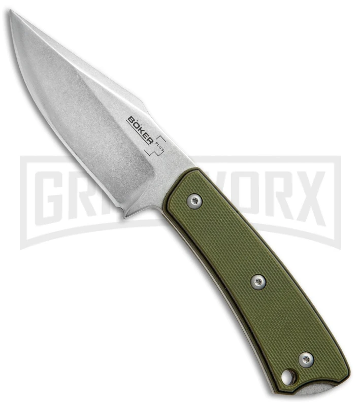 Boker Plus OD Green G-10 Piranha Fixed Blade Knife - Stonewash Plain 1 Boker Plus OD Green G-10 Piranha Fixed Blade Knife - Stonewash Plain
