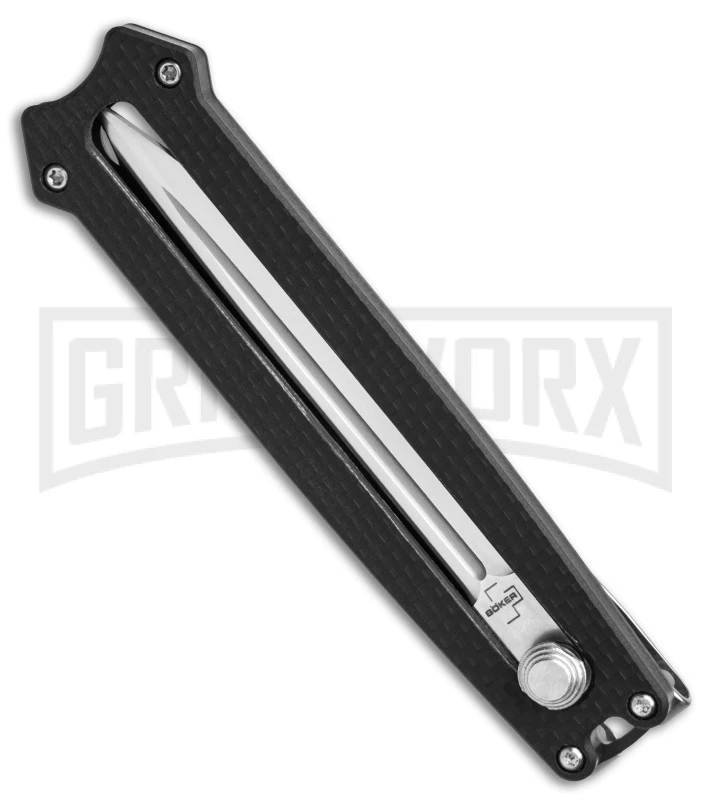 Boker Plus Slike Black OTF Manual Dagger Knife - Stonewash Plain 2 Boker Plus Slike Black OTF Manual Dagger Knife - Stonewash Plain - Image 2