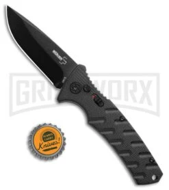 Boker Plus Strike Automatic Knife - Drop Point Black Plain -OTF Knives Shop Boker Plus Strike Bowie Auto Black 01BO433NSOI BHQ 97031 jr bottlecap large