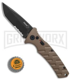 Boker Plus Strike Coyote Brown Automatic Knife - Tanto Black SW Serr 12 Boker Plus Strike Coyote Brown Automatic Knife - Tanto Black SW Serr -OTF Knives Shop Boker Plus Strike Tanto Coyote Brown black sw serr BHQ 67885 er bottlecap large