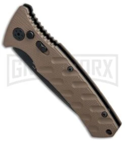 Boker Plus Strike Coyote Brown Manual Knife - Tanto Black SW Serr -OTF Knives Shop Boker Plus Strike Tanto Coyote Brown black sw serr BHQ 67885 er spine large 1