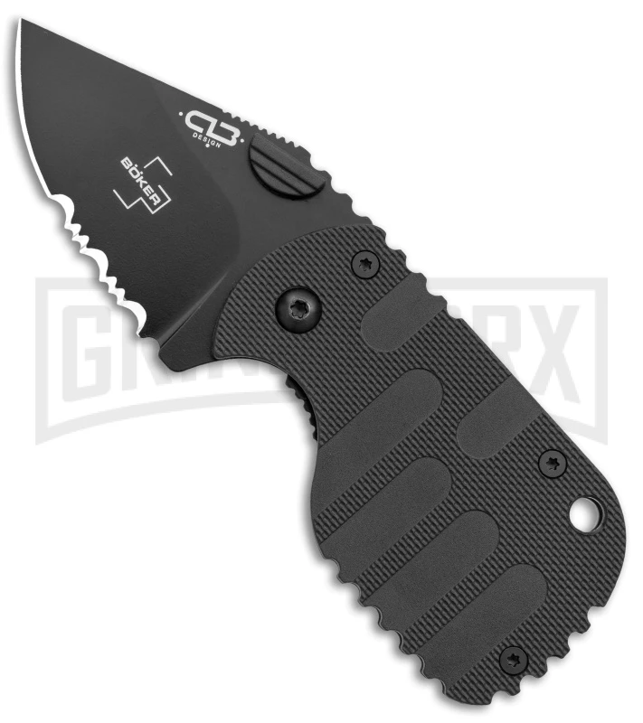 Boker Plus Subcom 2.0 Black Frame Lock Knife - Black Serr 1 Boker Plus Subcom 2.0 Black Frame Lock Knife - Black Serr