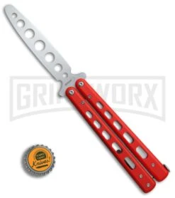 Boker Plus 01BO712 Red G-10 Balisong Trainer Butterfly Trainer - Satin -OTF Knives Shop Boker Plus balisong trainer red G10 satin BHQ 76461 er bottlecap large