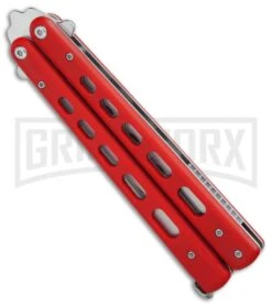 Boker Plus 01BO712 Red G-10 Balisong Trainer Butterfly Trainer - Satin -OTF Knives Shop Boker Plus balisong trainer red G10 satin BHQ 76461 er spine large