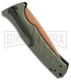 Boker Plus Strike Desert Warrior OD Green Automatic Knife - D2 Drop Point Copper -OTF Knives Shop Boker Strike drop point Desert Warrior OD Green copper BHQ 70998 er side large