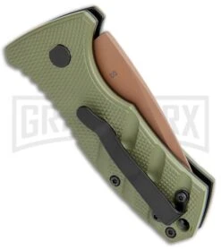 Boker Stubby Strike Automatic Knife - Desert Warrior -OTF Knives Shop Boker Stubby Strike CA Legal Auto OD Green Copper 01BO443NSOI BHQ 99649 jr side large