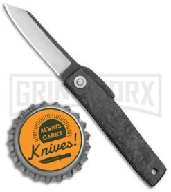 Boker Higonokami Bonsai Hikari Front Flipper Knife Carbon Fiber - Two-Tone -OTF Knives Shop Higonokami Bonsai Hikari CF BHQ 126244 jr bottlecap large