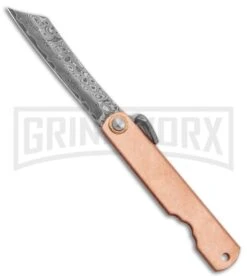 Boker Higonokami Bonsai Hikari Flipper Knife Copper - Damascus Reverse Tanto