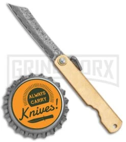 Boker Higonokami Bonsai Hikari Flipper Knife Brass - Damascus Reverse Tanto 7 Boker Higonokami Bonsai Hikari Flipper Knife Brass - Damascus Reverse Tanto -OTF Knives Shop Higonokami Bonsai Irogane Hoseki Brass Damascus BHQ 126248 jr bottlecap large
