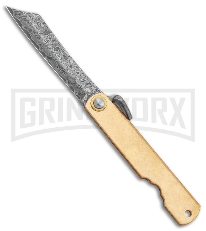Boker Higonokami Bonsai Hikari Flipper Knife Brass - Damascus Reverse Tanto 1 Boker Higonokami Bonsai Hikari Flipper Knife Brass - Damascus Reverse Tanto