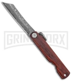 Boker Higonokami Bonsai Hikari Flipper Knife Wood - Damascus Reverse Tanto