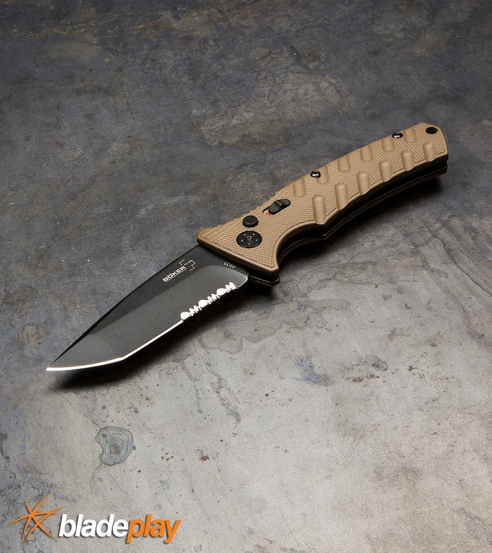 Boker Plus Strike Coyote Brown Automatic Knife - Tanto Black SW Serr 6 Boker Plus Strike Coyote Brown Automatic Knife - Tanto Black SW Serr - Image 6