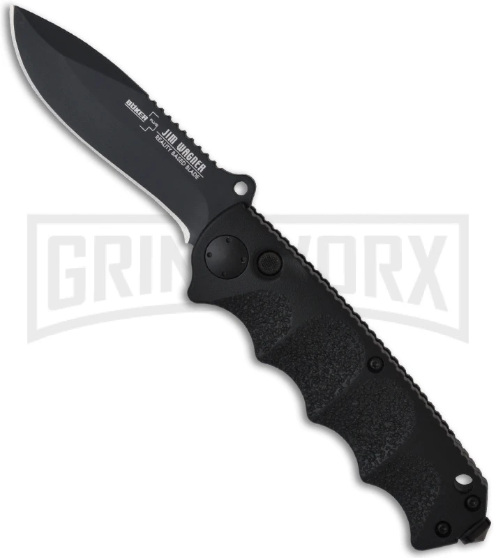 Boker Plus Reality-Based Black Automatic Knife - Black Plain 1 Boker Plus Reality-Based Black Automatic Knife - Black Plain