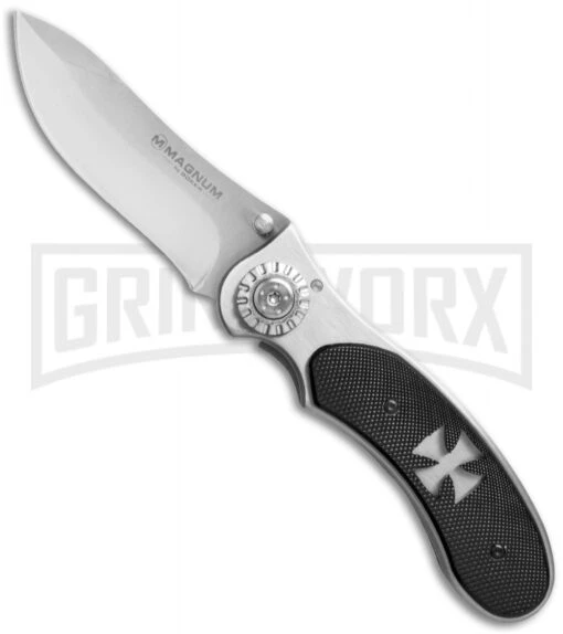 Boker Magnum Iron Cross Spring Assisted Knife - Satin Plain -OTF Knives Shop boker 01ry921 cm large