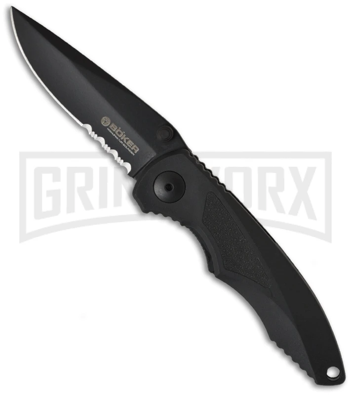 Boker Gemini Tactical Folding Knife - Black Serr 1 Boker Gemini Tactical Folding Knife - Black Serr