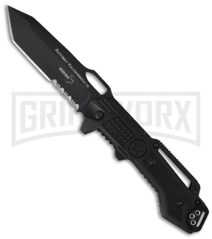 Boker Plus Kalashnikov 10 Black Folding Knife - Black Serr Tanto 1 Boker Plus Kalashnikov 10 Black Folding Knife - Black Serr Tanto